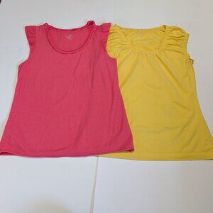 Ann Taylor Loft Womens Bundle of 2 Cap Sleeveless Shirts, Yellow & Pink, Size M
